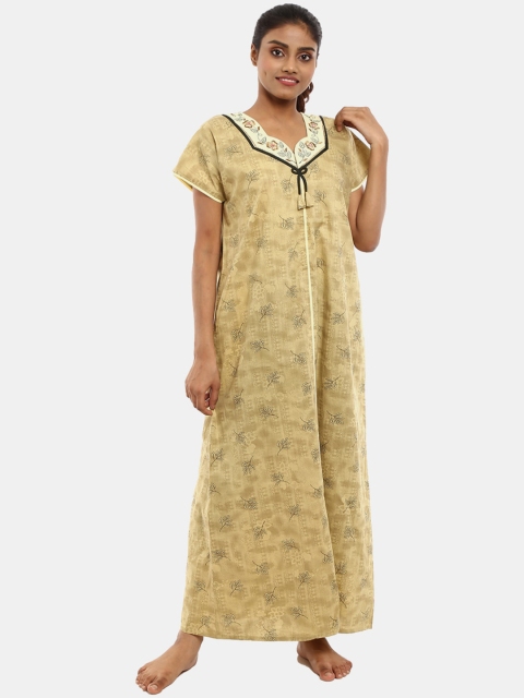

V-Mart Mustard Printed Maxi Nightdress