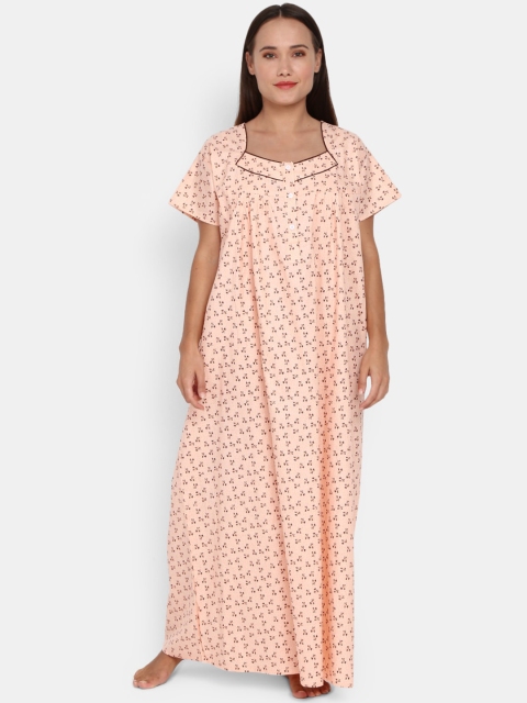 

V-Mart Peach-Coloured & Maroon Printed Pure Cotton Nightdress