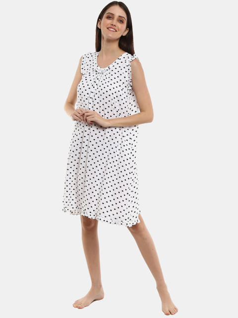 

V-Mart Women White Printed Maxi Nightdress