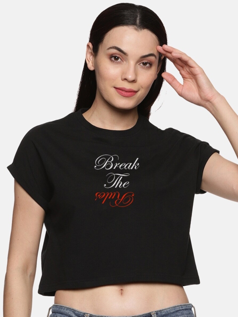 

BEVERLY BLUES Women Black Typography Extended Sleeves T-shirt