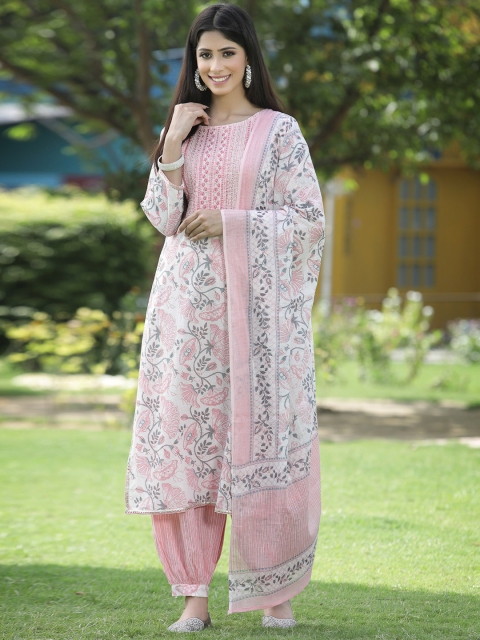 

Juniper Women Peach-Coloured Embroidered Kurta with Pyjamas & With Dupatta