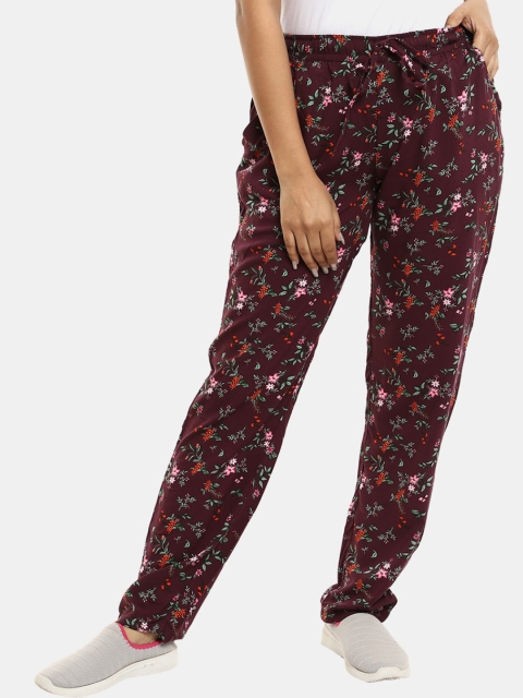 

V-Mart Women Wine Printed Cotton Track Pants, Red