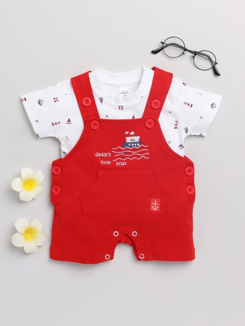 

Olio Kids Infant Boys Red & White Printed Cotton Dungarees