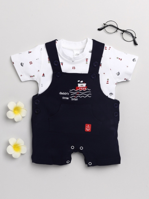 

Olio Kids Boys Navy Blue Solid Cotton Dungarees