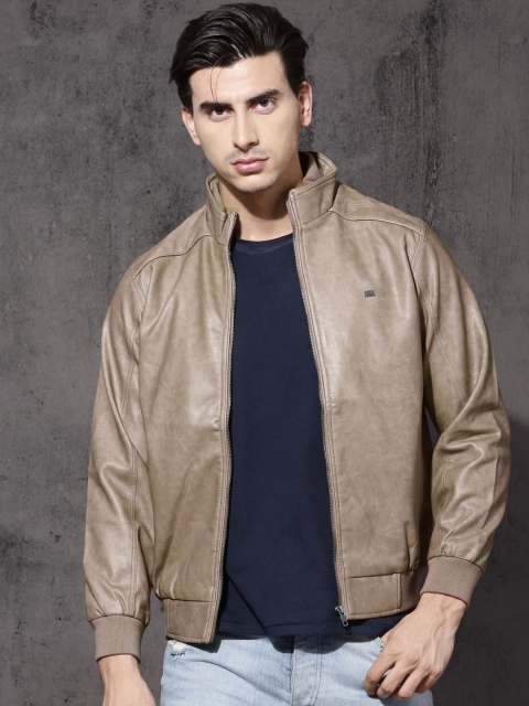 

RDSTR Men Tan Brown Solid Biker Jacket