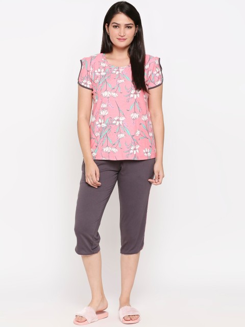 

XIN Women Pink & Grey Printed Night suit