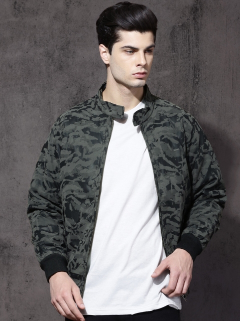 

Roadster Men Grey Camouflage Printed Jacket