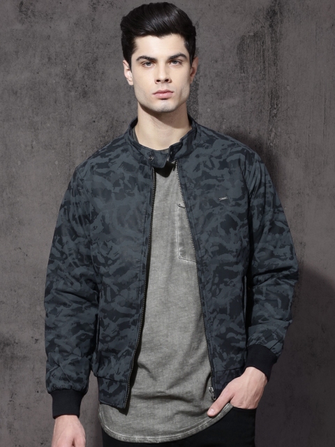 

Roadster Men Blue Camouflage Printed Bomber Jacket