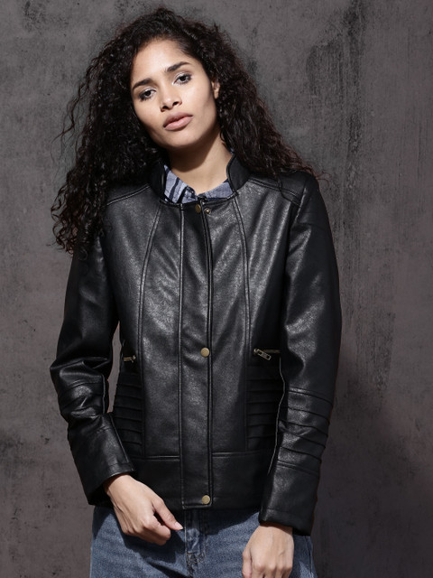 

Roadster Women Black Solid Biker Jacket