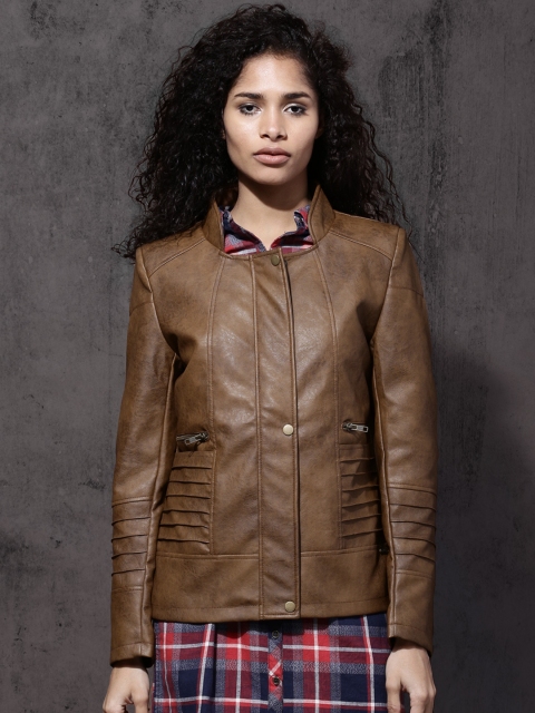 

Roadster Women Brown Solid Biker Jacket