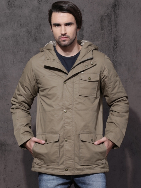 

Roadster Men Khaki Solid Padded Hooded Jacket