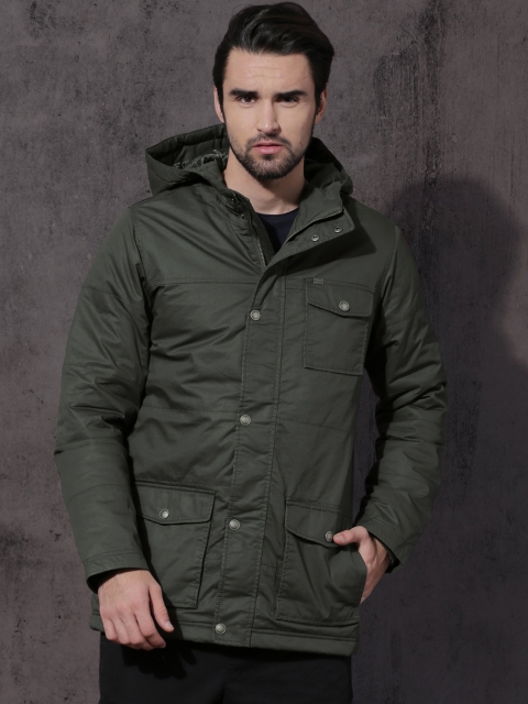 

Roadster Men Olive Green Solid Padded Jacket