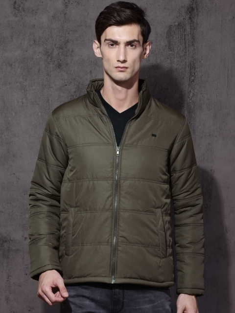 

Roadster Men Olive Green Solid Quilted Jacket