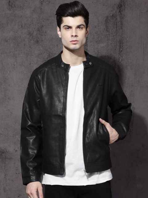 

Roadster Men Black Solid Biker Jacket