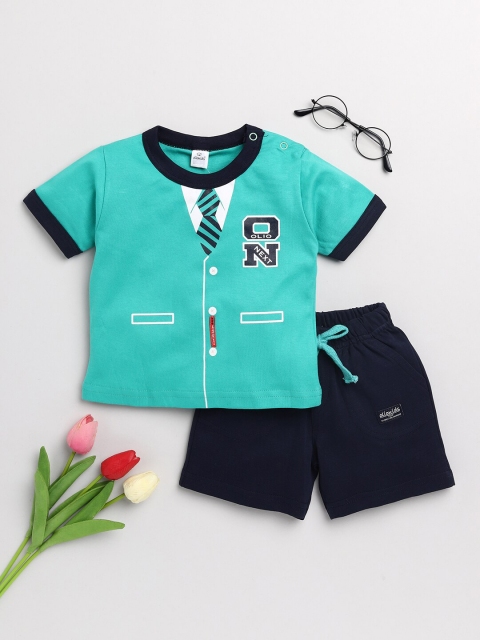 

Olio Kids Boys Green Printed T-shirt with Shorts