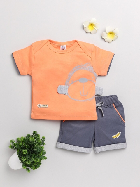 

Olio Kids Boys Peach-Coloured Printed T-shirt with Shorts