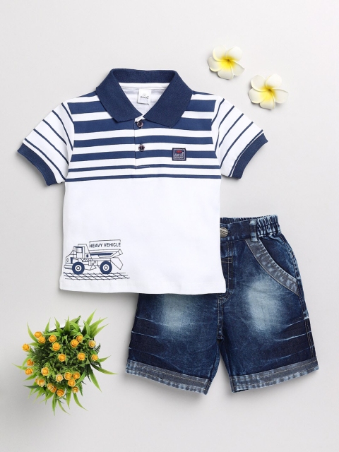 

Olio Kids Boys Blue & White Printed T-shirt with Shorts