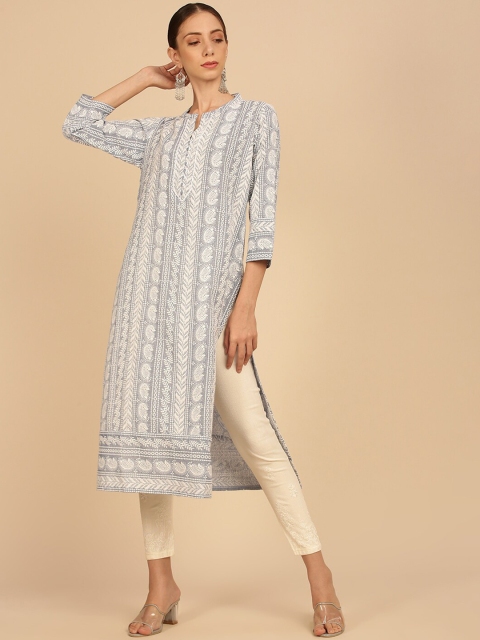 

Soch Women Blue Ethnic Motifs Embroidered Keyhole Neck Thread Work Kurta