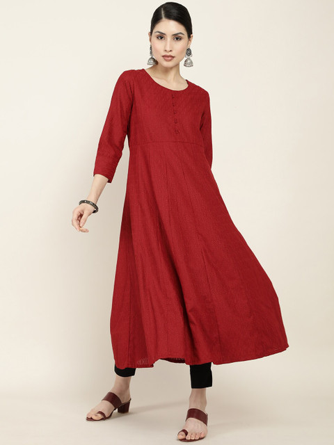 

Soch Women Maroon Floral Embroidered Thread Work Anarkali Kurta