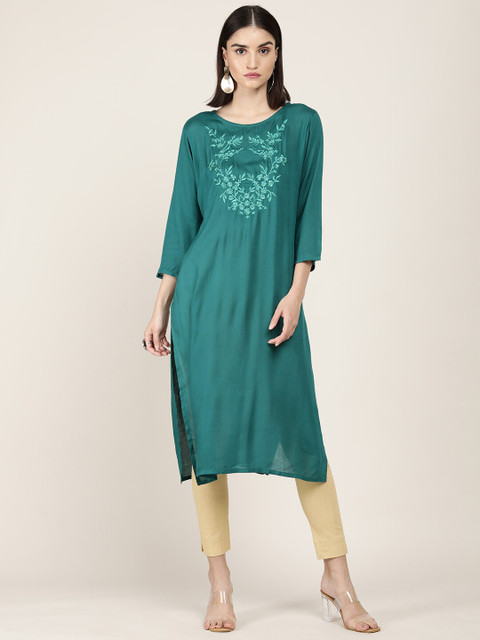 

Soch Women Teal Ethnic Motifs Embroidered Thread Work Kurta
