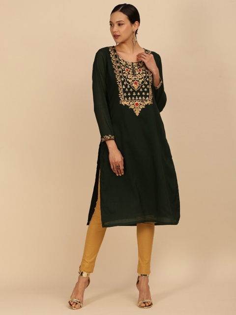 

Soch Women Green Ethnic Motifs Embroidered Thread Work Kurta