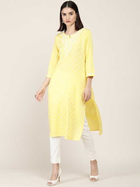

Soch Women Yellow Ethnic Motifs Embroidered Keyhole Neck Thread Work Kurta