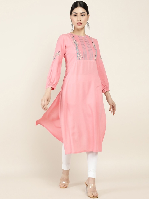 

Soch Women Pink & cherry blossom pink Yoke Design Yoke Design Flared Sleeves Kurta