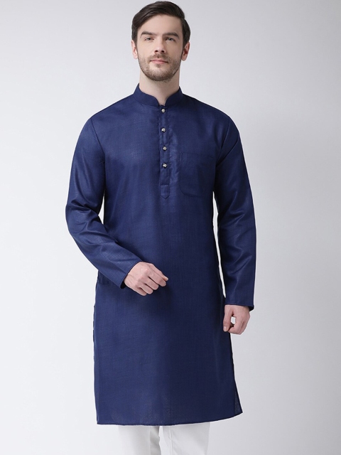 

SG LEMAN Men Navy Blue Cotton Kurta