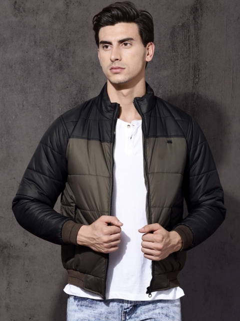 

Roadster Men Grey & Black Colourblocked Bomber Jacket