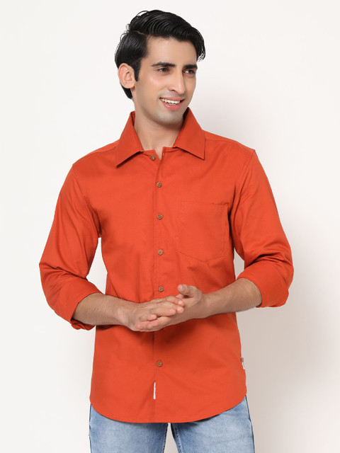 

SHIRT THEORY Men Orange Comfort Casual Shirt