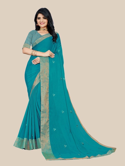 

UNITED LIBERTY Women Turquoise Blue Sarees