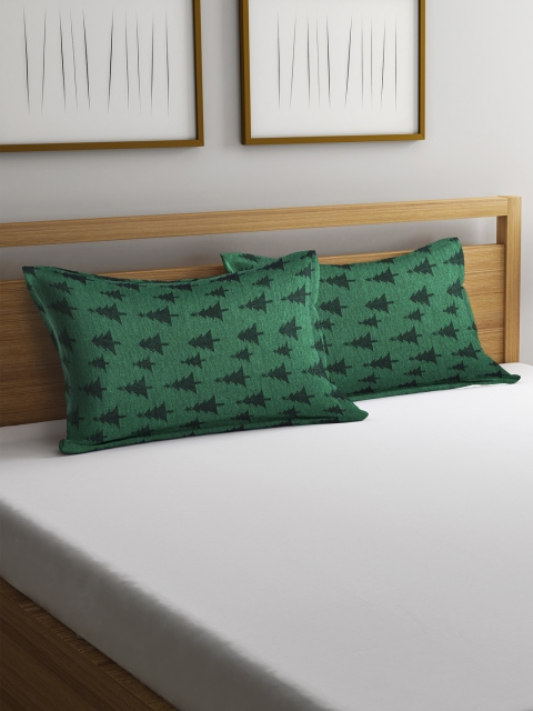 

KLOTTHE Set Of 2 Green Printed Cotton Pillow Covers