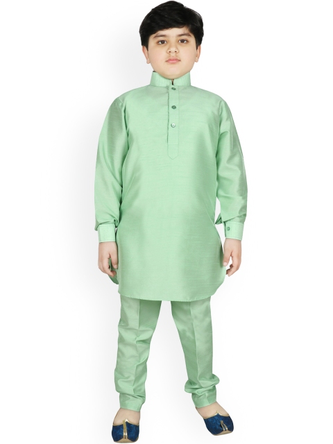 

SG YUVRAJ Boys Sea Green Raw Silk Kurta with Pyjamas
