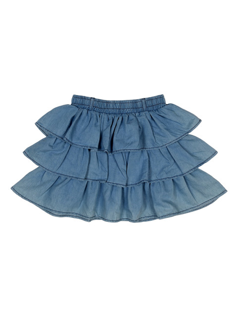 

Albion Girls Blue Solid Pure Cotton Layered Skirt