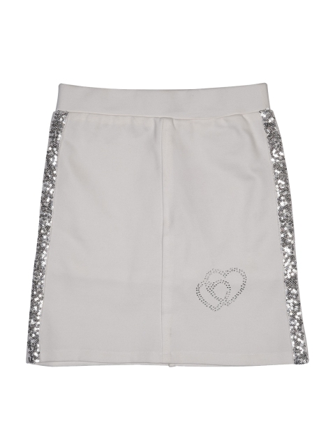 

Albion Girls White Solid Knee-Length A-Line Skirt with Sequin Detail