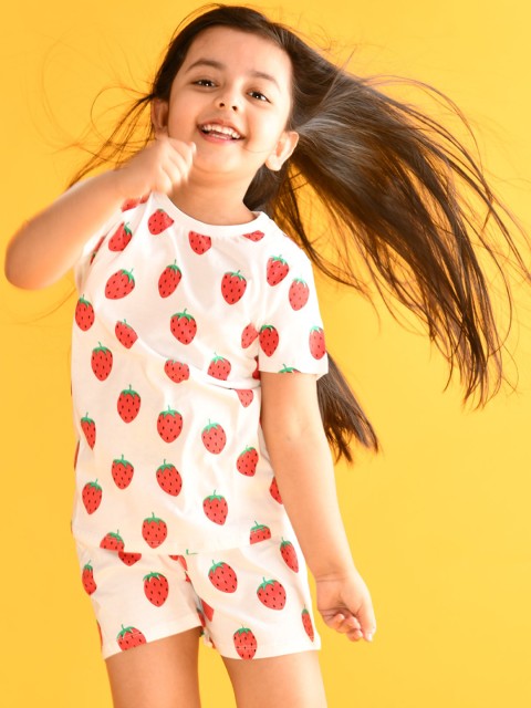 

Anthrilo Girls White & Red Printed Night suit