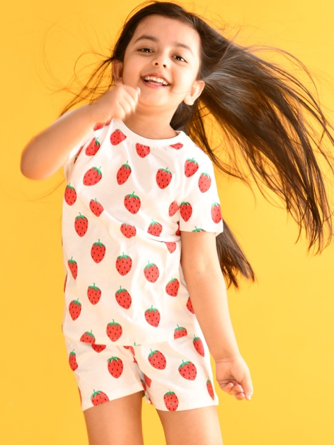 

Anthrilo Girls White & Red Printed Night suit