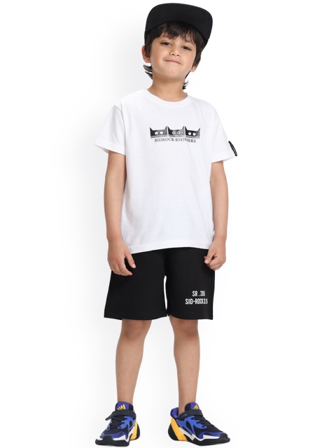 

SIDROCK Boys White & Black T-shirt with Shorts