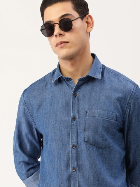 

IMYOUNG Men Blue Casual Denim Shirt