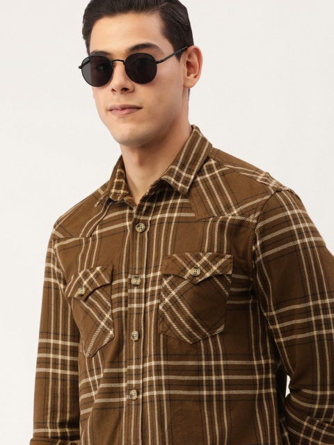 

IMYOUNG Men Brown Slim Fit Gingham Checks Checked Casual Shirt