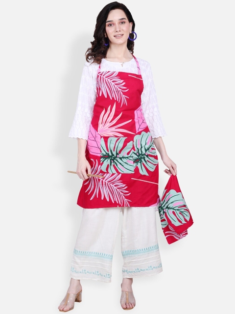 

ROMEE Red Floral Printed Cotton Kitchen Apron with Napkin