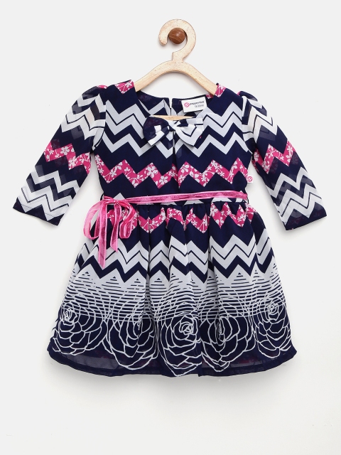 

Peppermint Girls Navy & Grey Chevron Print Fit & Flare Dress, Navy blue