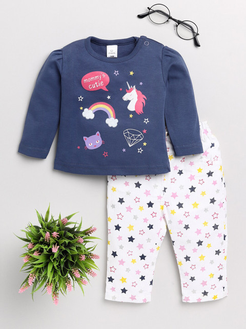 

Olio Kids Girls Blue Printed T-shirt with Shorts