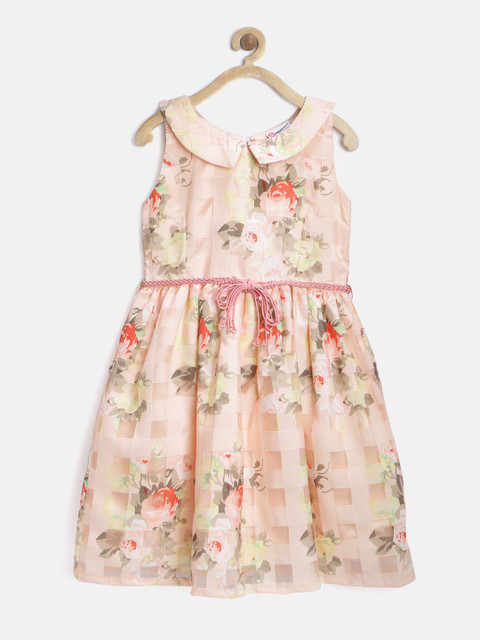 

Peppermint Girls Peach-Coloured Printed Fit & Flare Dress