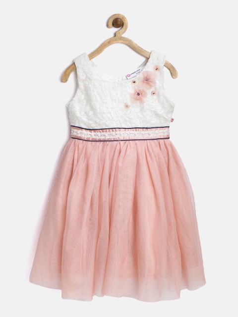 

Peppermint Girls Peach-Coloured & Off-White Lace Net Fit & Flare Dress