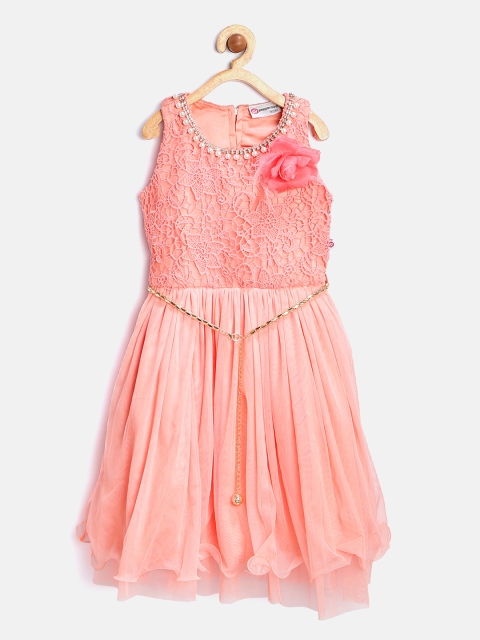 

Peppermint Girls Peach-Coloured Crochet Fit and Flare Dress