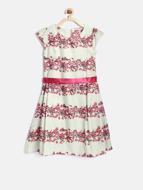 

Peppermint Girls Green & Pink Printed Fit and Flare Dress