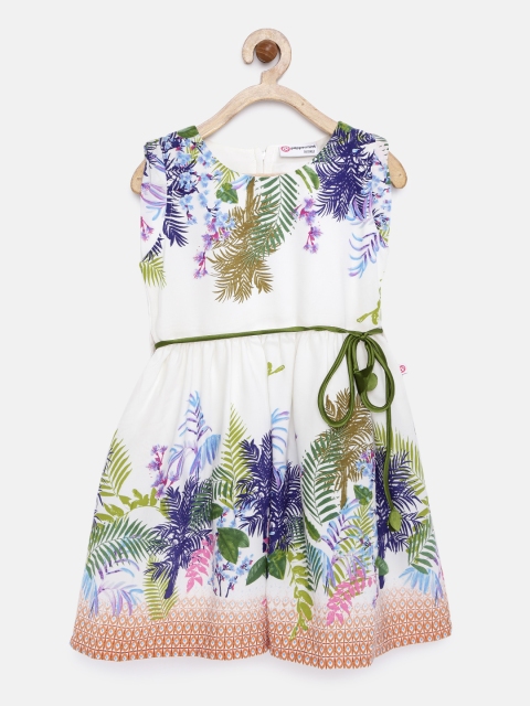 

Peppermint Girls Off-White & Green Tropical Print Fit & Flare Dress