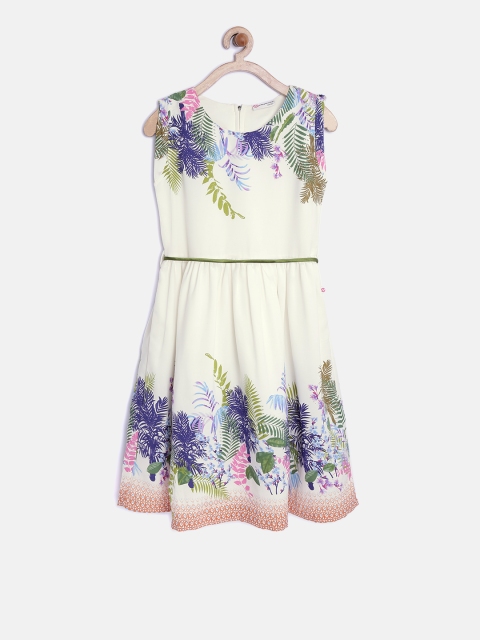 

Peppermint Girls Off-White Tropical Print Fit and Flare Dress