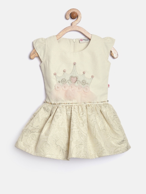 

Peppermint Girls Cream-Coloured Self-Design Fit & Flare Dress